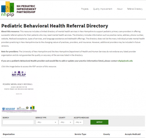 Pediatric Behavioral Health Referral Directory - screenshot
